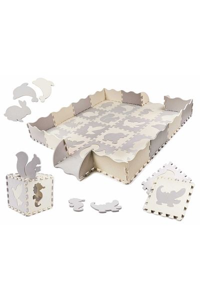 Micostore Covoraș de joacă pentru bebeluși, 143 x 143 cm, țarc și loc de joacă modular, fabricat din plăci puzzle
