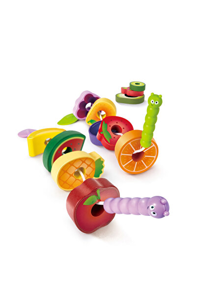 Hape Jucărie din lemn - Sfoară pentru copii cu fructe și omizi (15 bucăți)