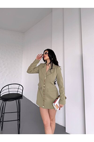 ZF BUTİK Trend γυναικείο χρυσό κουμπωτό μακρύ σακάκι με λεπτομερή σχεδίαση