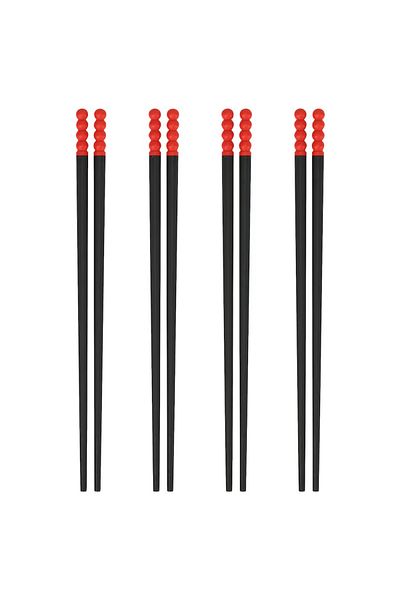 IKEA 4 Pairs Red-Black Washable Chopsticks Japanese-Che Chopsticks 24 cm Long