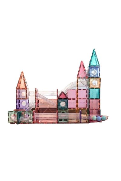 Connetix Magnetic Construction Set, 106 Pieces, Pastel Ball Run, Tiles, Marble Run