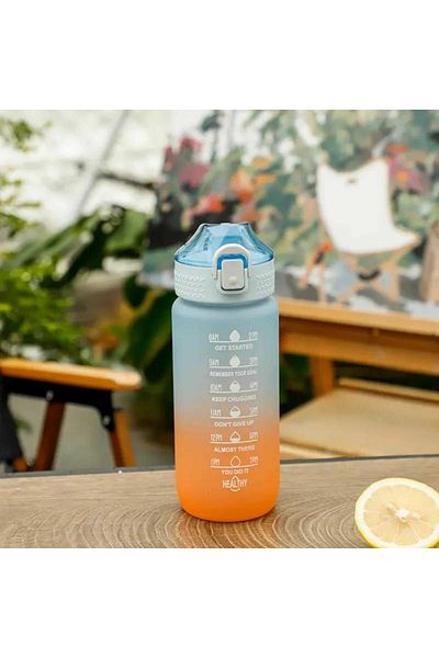 Micostore Motivational Water Bottle, 600 Ml, Graduated, Tritan, Automatic Opening, Blue-Orange
