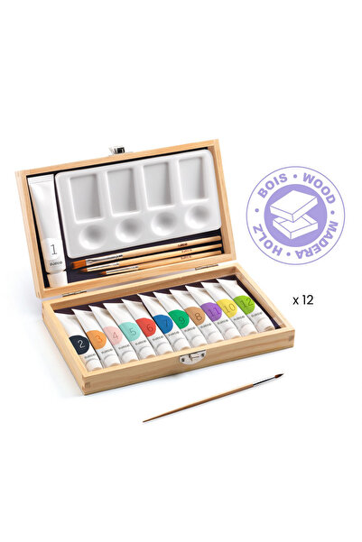 djeco Cutia Artistului Cu 12 Tuburi Culori Guase,