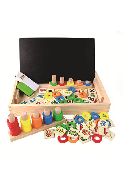 Micostore Wooden Educational Game for Children, Chalkboard, Number and Image Pieces, Montessori