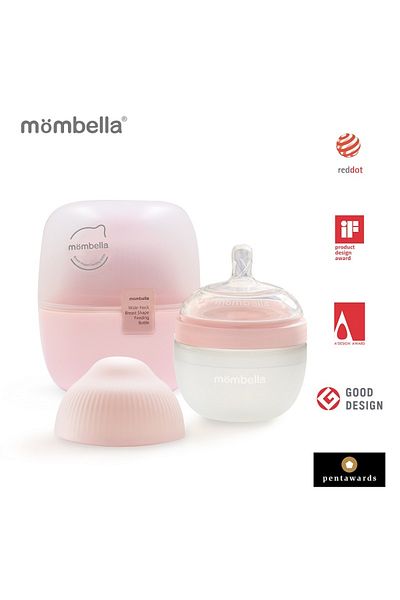 Mombella Biberon Anticolici asemănător sânului, 120 ml, Tetina S Flux Lent, 100% silicon, Old Roze