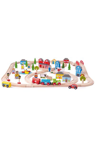 BIGJIGS Toys Circuit Auto Si Feroviar (91 PIESE)