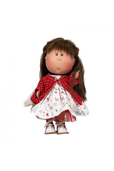 OEM Păpușa Nines D'onil, Mia, cu păr castaniu și haină roșie, cu articulații,...