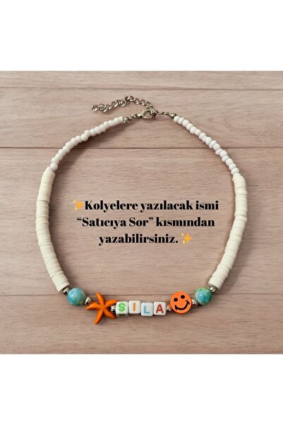 LeylanTakı Leylan Takı Beyaz Fimo  Gülen Yüz Motifli İsimli Çocuk Kolye