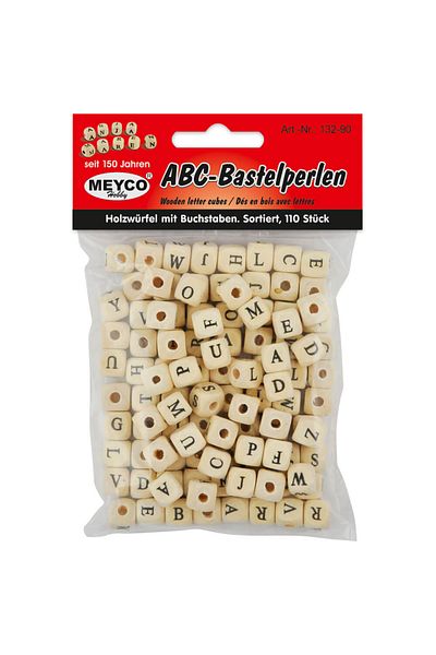 Meyco Natural Beads, Square With Letters, 110 Pcs, Art & Craft Accessories For Children