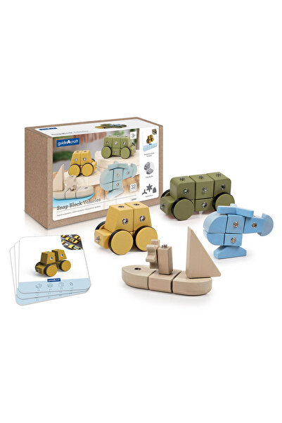Guidecraft Snap Block Vehicles, Blocuri De Constructie Din Lemn, 32 Piese
