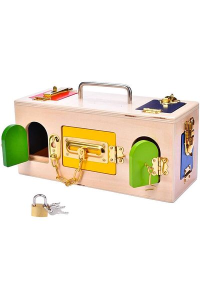 Micostore Jucarie Incuie Si Descuie, Cutie Montessori Cu Incuietori, Lock Box