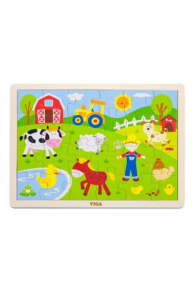 Viga Toys Puzzle Din Lemn 24 Piese, La Ferma