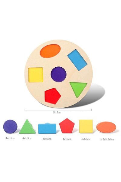 Micostore Geometric Shapes and Colors - Montessori Puzzle, Wooden Puzzle with Handle