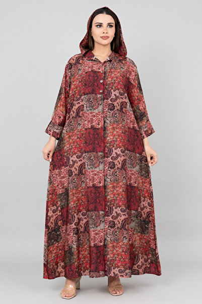 IKKXA جلابية بغطاء للرأس مطبوعة بنمط