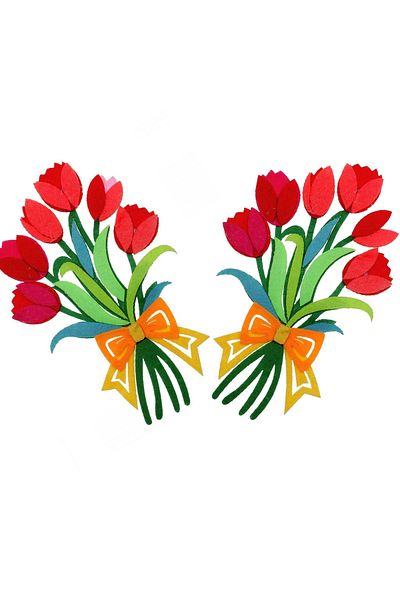 Micostore Tulips, Set Of 2 Flower Bouquets, Made Of Felt, 20 Cm, Art & Craft Accessories For Children