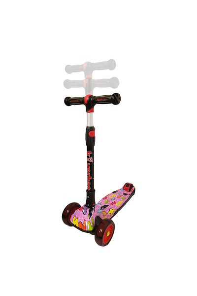 Micostore Foldable Scooter For Children, 3 Wheels With Lights, Pink/black