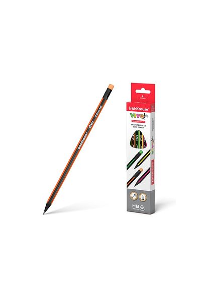 Erich Krause Triangular Pencil With Eraser Vivo Hb 12 Pcs/box,