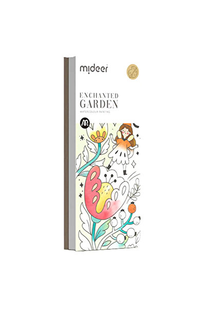 Mideer Coloring Book With Drawings, Includes Paintbrush And Watercolors, Enchanted Garden,