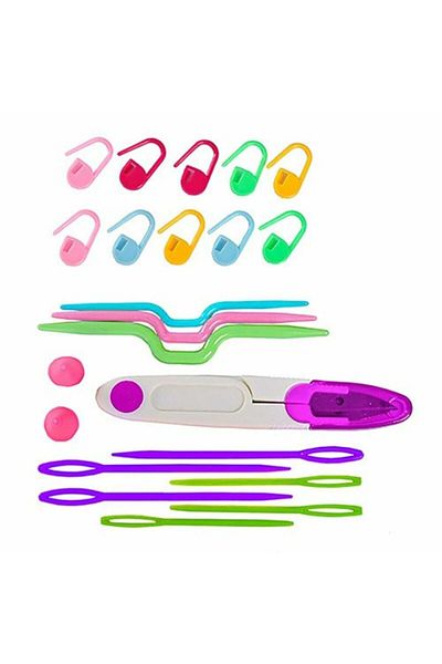 Micostore Set Profesional De Crosetat Si Tricotat, 50 De Piese, 12 Andrele Subtiri Argintii,10 Andrele Groase