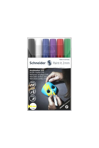 SCHNEIDER Set Of 6 Acrylic Paint Markers, 2 Mm Tip, Paint-it 310