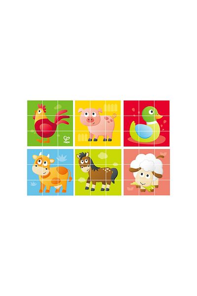 Hape Wooden Puzzle Cubes - Farm Animals 3 X 3