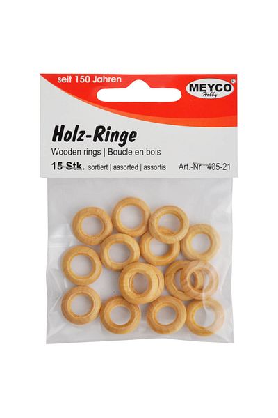 Meyco Natural Wooden Rings, 15 Pieces, Art & Craft Accessories For Children