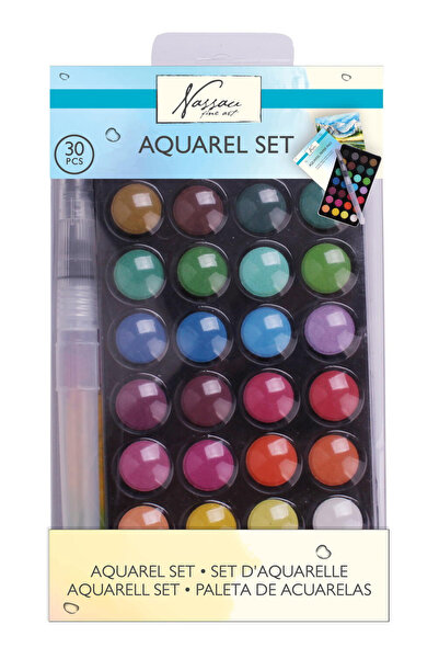 Nassau fine art Set de 28 de acuarele și pensulă cu rezervor