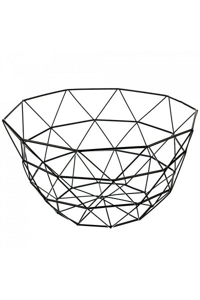 Micostore Cos De Fructe Si Paine, Pentru Bucatarie, Model Cu Triunghiuri, Scandinav, Metal, Negru, 26 X 15 Cm