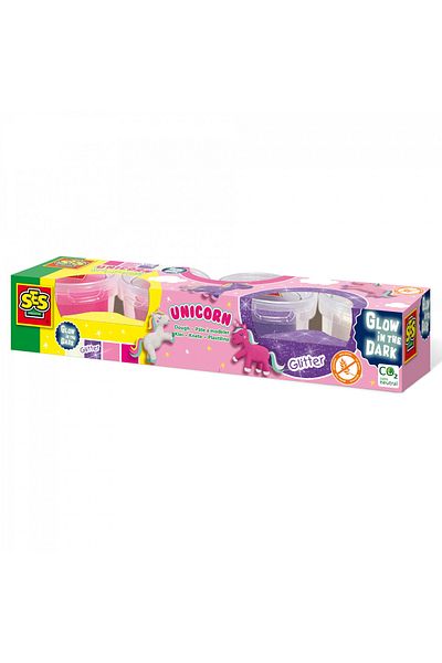 SES Creative Plastilină fosforescentă cu sclipici Unicorn 4 x 90 gr