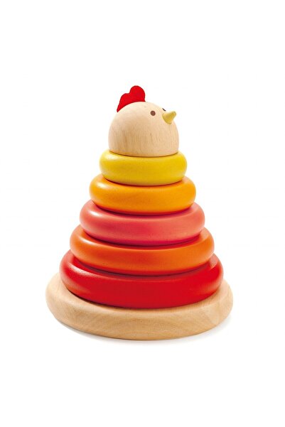 djeco Turn Montessori De Construit, Joc De Stivuit Cu 5 Inele, Model Gaina,