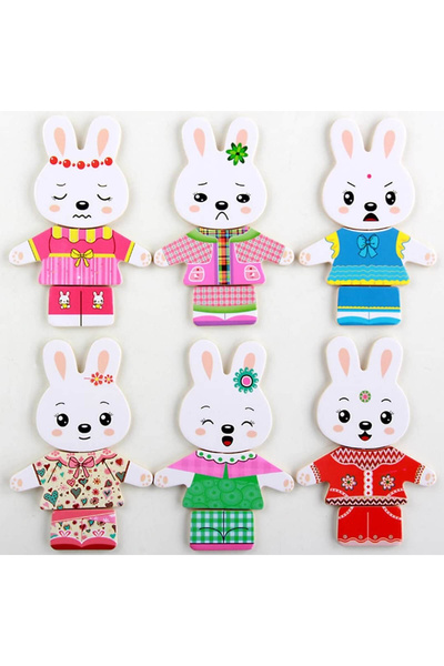 Micostore Ντύσε την οικογένεια των κουνελιών, ξύλινο παζλ, παιχνίδι αντιστοίχισης και συνδυασμού