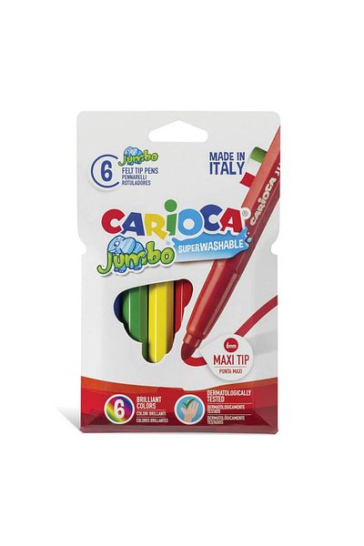 CARIOCA Set Of 6 Markers For Children, Super Washable, Thick Tip, Jumbo
