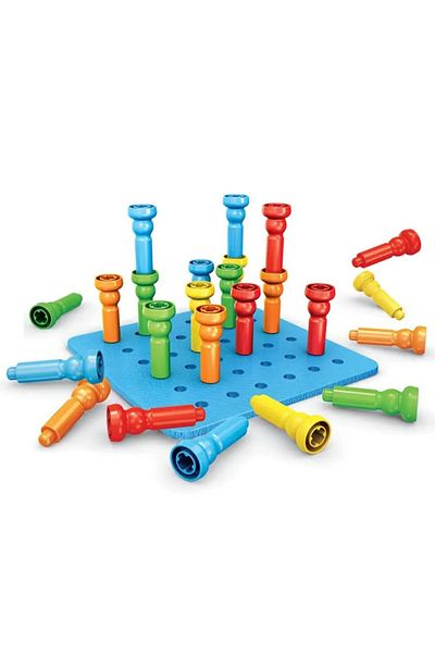Micostore Set of 25 Plastic Nails to Build with Board, Montessori Construction Toys