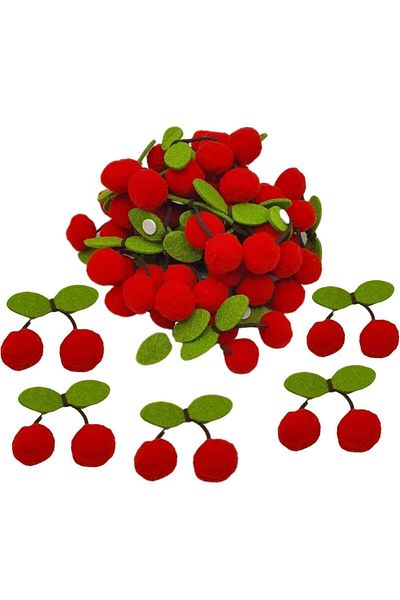 Micostore Felt Cherries, With Adhesive, Red, 6 Cm, 2 Pcs/set, Art & Craft Accessories For Children