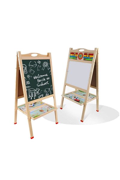 Micostore Tabla Magnetica Din Lemn, Cu 2 Fete, 80 Cm, Ceas, Abac Pentru Scris Cu Creta Si Marker