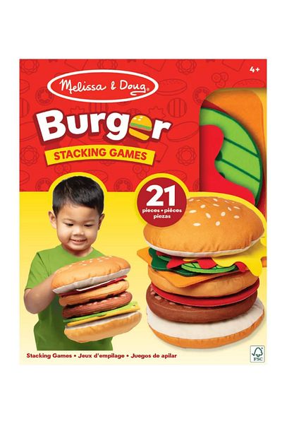 Melissa & Doug Joc educativ de stivuire și potrivire a burgerului uriaș