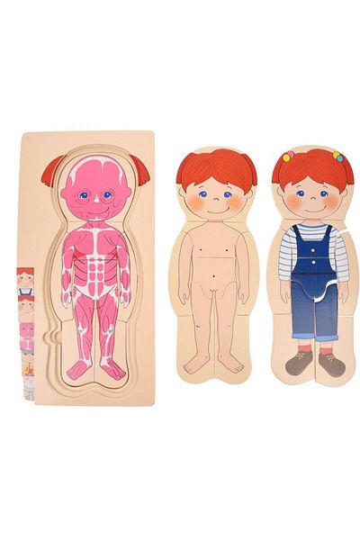 Micostore Puzzle din lemn, în straturi, anatomia corpului uman - față, joc educativ