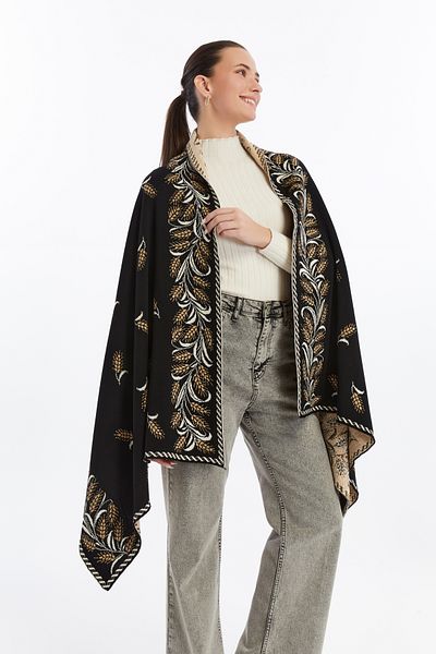 panşalço Women's Kaftan Model Black Camel Knitwear, Shawl and 75X180 cm Dimensions