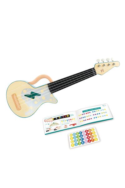 Hape Wooden Toy Instrument Ukulele (GUITAR) White Kids Learn To Play With Lights