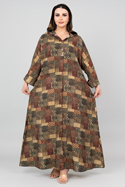 IKKXA جلابية بغطاء للرأس مطبوعة بنمط