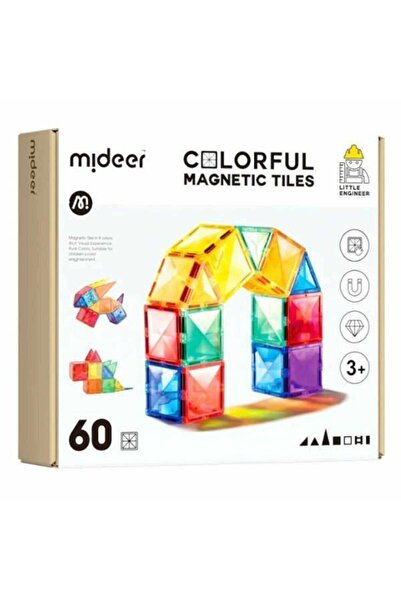 Mideer Set De Constructie Magnetic, 60 Piese, Placi Magnetice Colorate