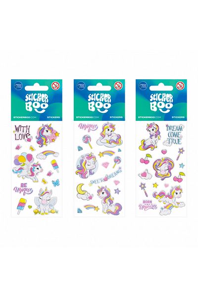 Micostore Stickere Cu Unicorni, 3 Folii, Ideale Pentru Decorarea Rucsacurilor, Caietelor, Desenelor