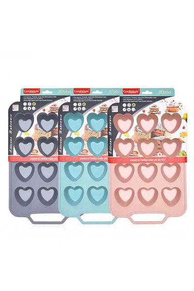 COOKSTYLE Silicone Mold For Baking Cakes, Muffins, Heart, 12 Molds, Reinforced Handles, 37.4 X 22.5 Cm