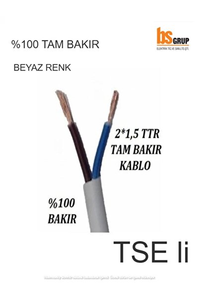 Bs Light 2x1.5 TTR Kablo %100 Tam Bakır TSE'i Kablo - Beyaz (1 Metre Fiyatıdır)