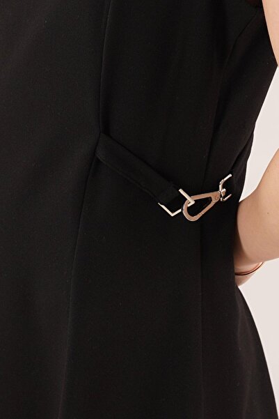 buğrahayalin    Zero Sleeve Black Mini Dress with Chain Detail on the Sides