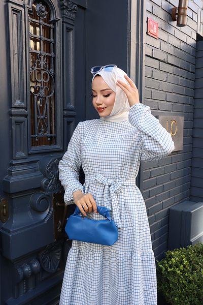 modessia ΓΥΝΑΙΚΕΙΟ Μπλε Μακρύ Φόρεμα Hijab με Ζώνη 0400