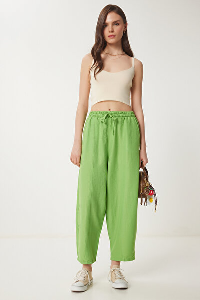 Lovelyİstanbul Καλοκαιρινό Λεπτό Παντελόνι Ayrobin Shalwar VIBRANT GREEN LCI0029