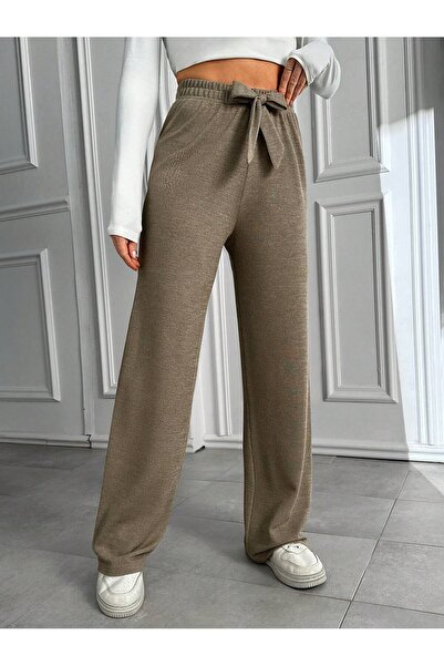 Muzzem Μπεζ καθημερινό άνετο βαμβακερό πλεκτό παντελόνι