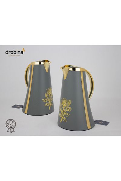 drobina Dropina Dark Grey Luxury Printed Tea and Coffee Thermos Set