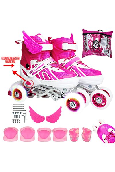 OyuncakZade 2+1 Lighted Metal Body Training Skate - Adjustable Adjustable + Knee Pad Gift